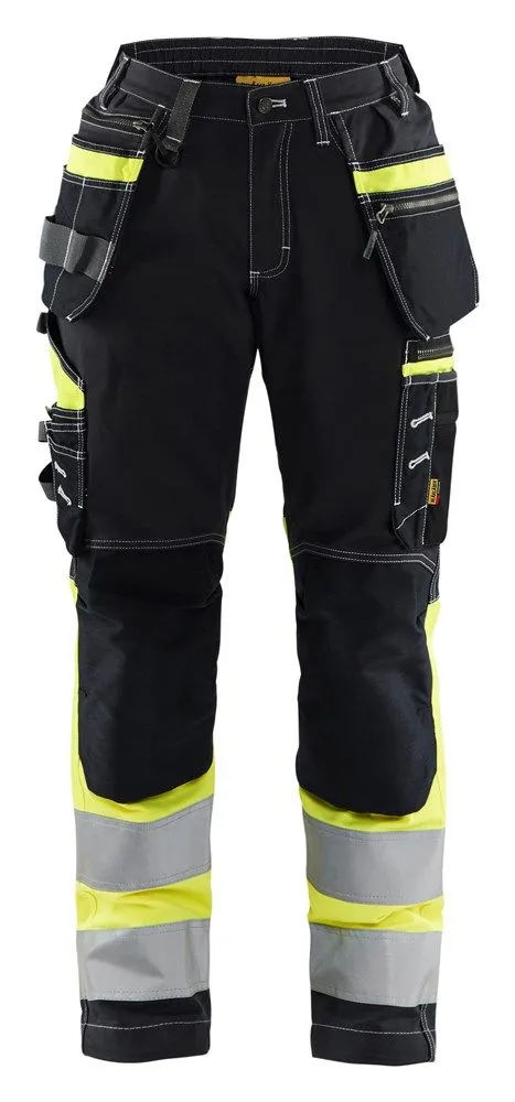 DAMES HIGH VIS WERKBROEK MET STRETCH  7196/1370/8833  ZWART/FLUOGEEL  C46