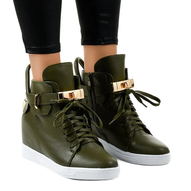 GROENE WEDGE SNEAKERS MET GESP H660077 GROENTE