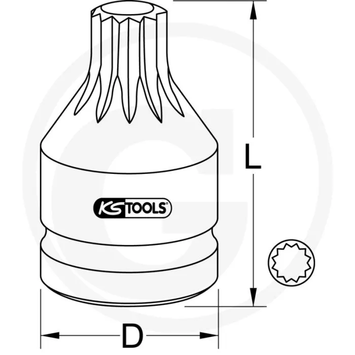 KS TOOLS 3/4" BITDOPSLEUTEL VOOR VEELTAND(XZN®)SCHROEVEN, KRACHT, KORT, M18  SUPER CHROOMMOLYBDEENSTAAL