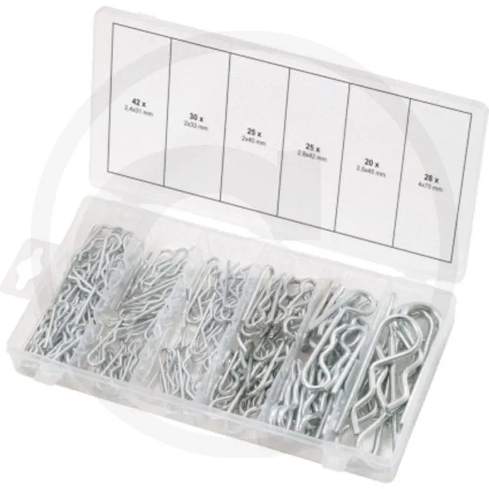 KS TOOLS ASSORTIMENT VEERSPLITPENNEN, 150DLG.  30X 2X33 MM, 25X 2X40 MM, 42X 2,4X31 MM, 25X 2,8X42 MM, 20X 3,5X45 MM, 8X 4X75