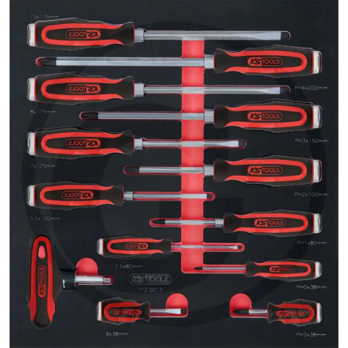 Ks tools scs ergotorquemax-schroevendraaierset 13-delig, in zollmaße 1/4" - 15/16", t-greep ratel inbegrepen