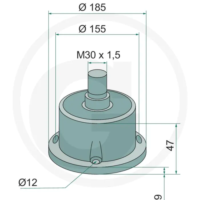 Lagering compleet (met rechtse draad, 35 x 185 x 160 mm, M30 x 1,5)