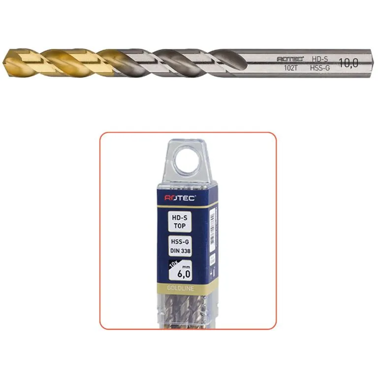 ROTEC HSSG SPIRAALBOOR, DIN 338, TYPE HDS, TINTOP, Ø7,8 10 STUKS